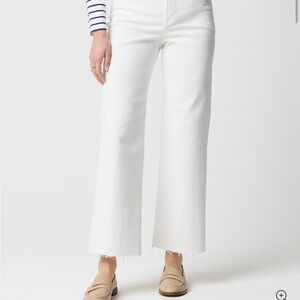 J Crew White Wide Leg Crop Jeans 31 Petite High Rise Raw Hem Summer Denim